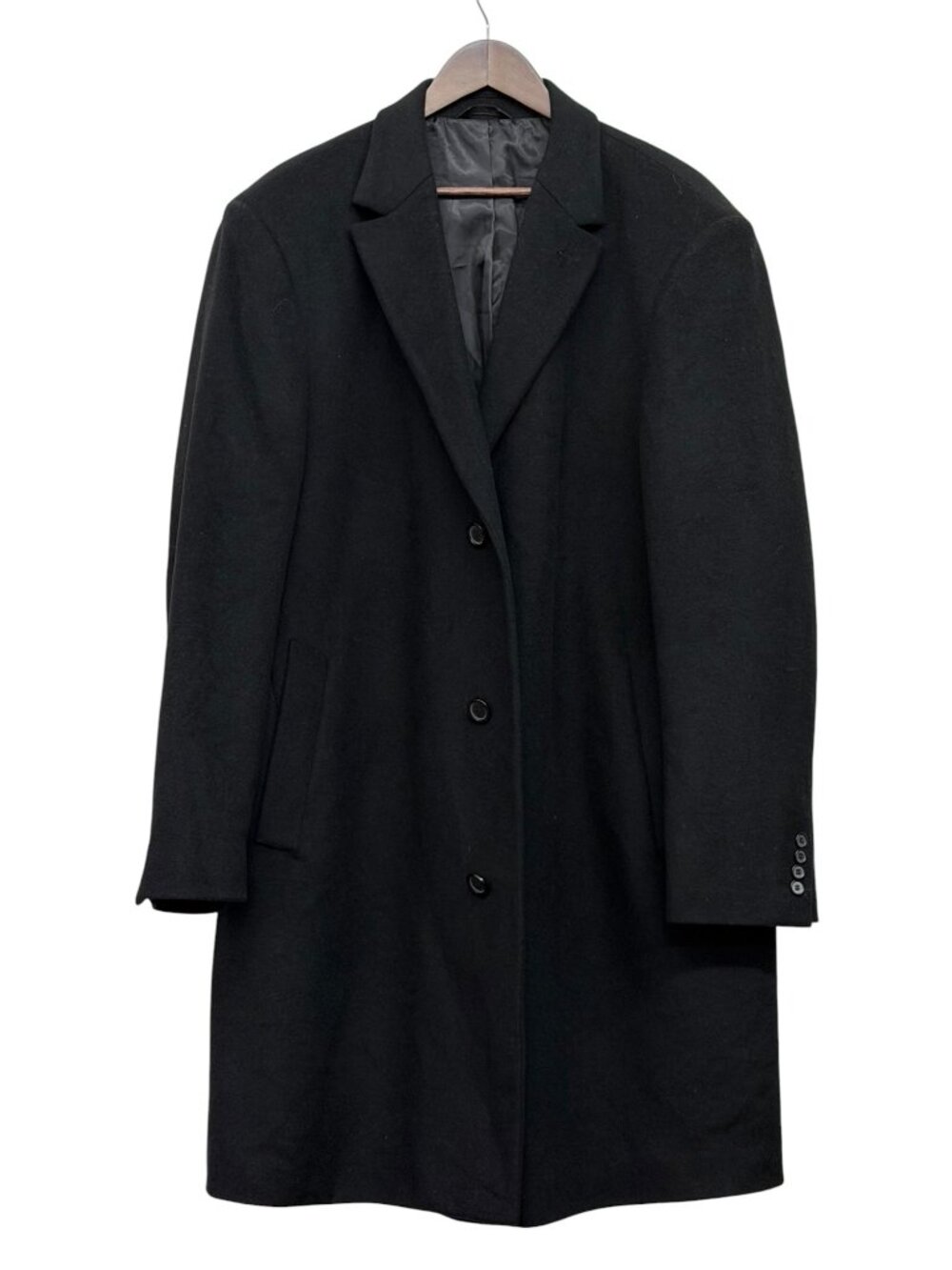 Chaps‎ Black Wool-Blend Overcoat Men's SZ L Long Sleeve Button Front
